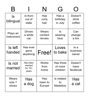 Vega 30th Wedding Anniversary Bingo Card