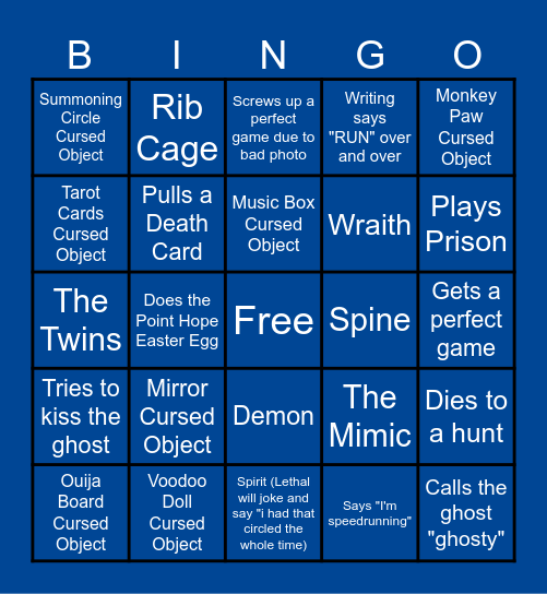 Phasmophobia Bingo Card