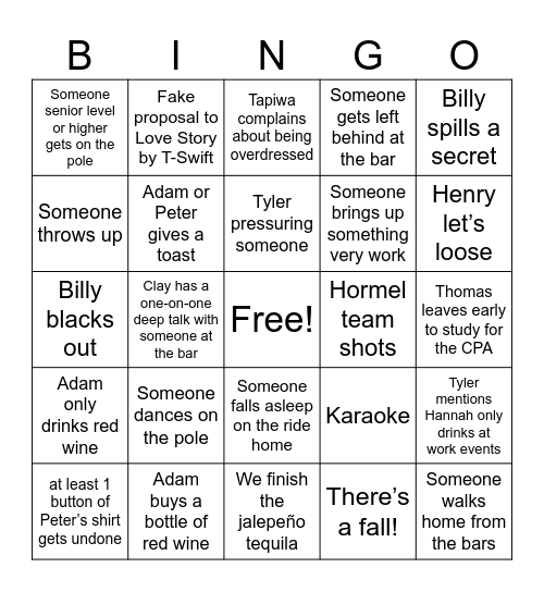 PartEY Bus Bingo Card