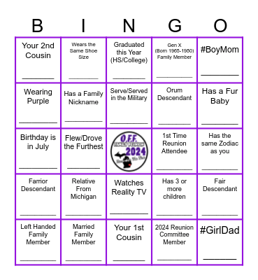 GET TO KNOW YOUR O.F.F. FAMILY Bingo Card