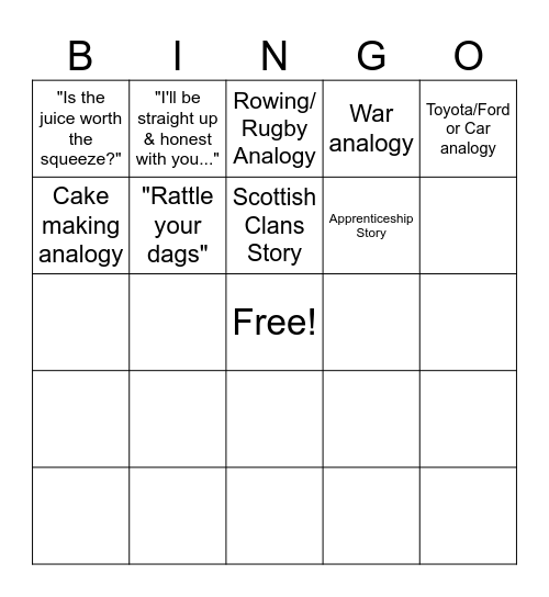 JT BINGO Card