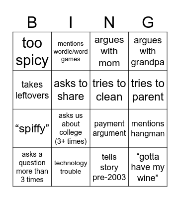 grandma bingo Card