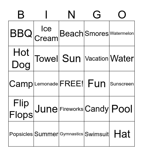 Summer Bingo Card