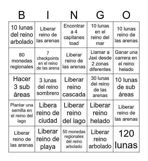 Bingo Mario odisea Bingo Card