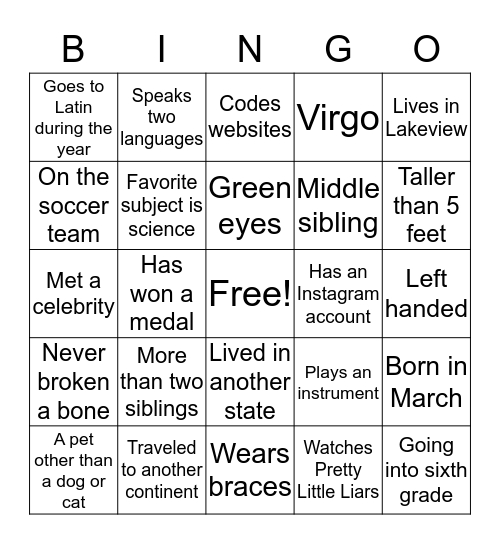 Human Bingo Card