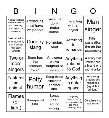Y100 bingo Card