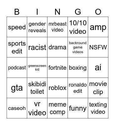 youtoube shorts bing Bingo Card