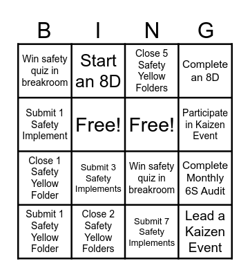 Safety Bingo Card