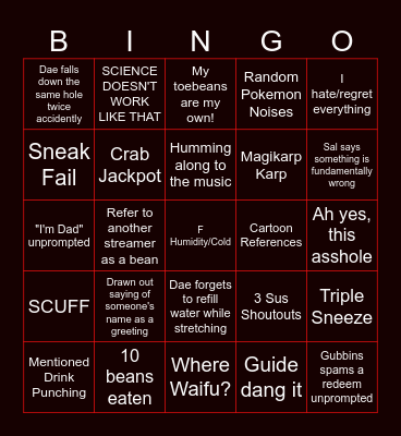 Dae Stream Bingo Card