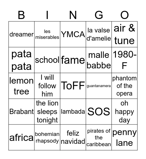 ToFF Muziek Bingo Card