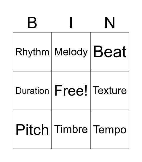 Music Bingo Card