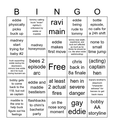 9-1-1 Season 8 Bingo Card
