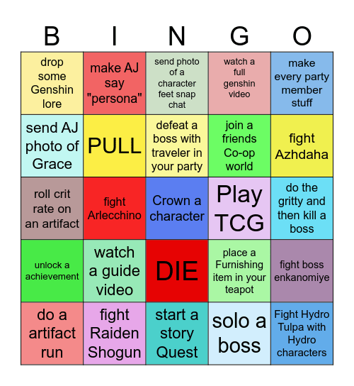 GENSHIN Bingo Card