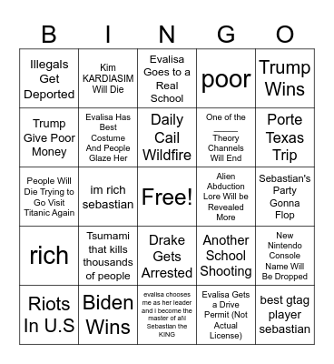 2024 Predictions  (Whole Family) Bingo Card