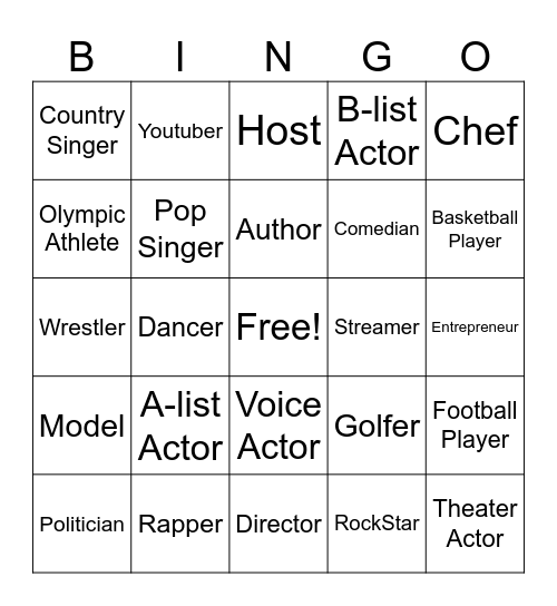 Claim to Fame Bingo Card