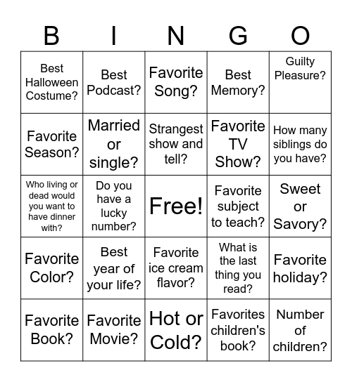 Get To Know You Bingo Card