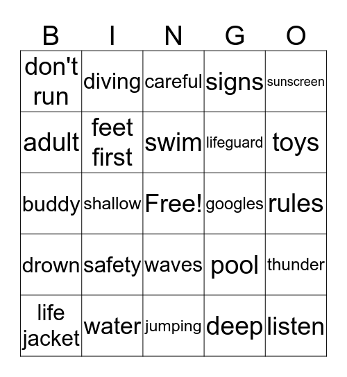 Water Safety Bingo Card