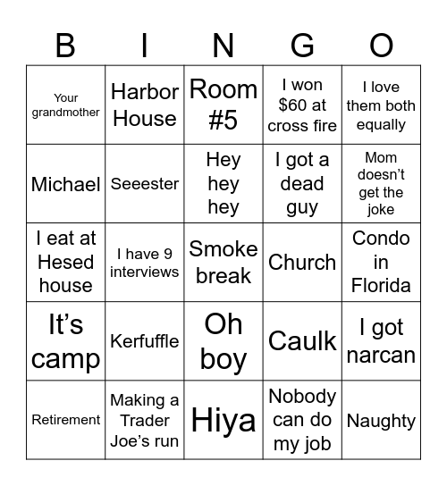 Mom Bingo Card