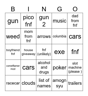 fnf thing i forgo Bingo Card