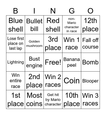 Mario kart bingo Card