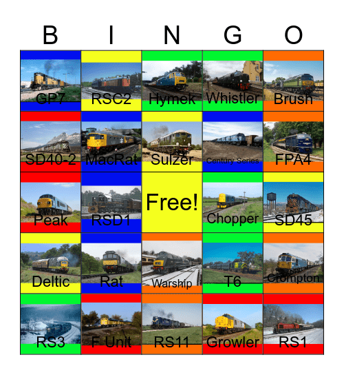 Amazing Diesel Trains Bingo Card