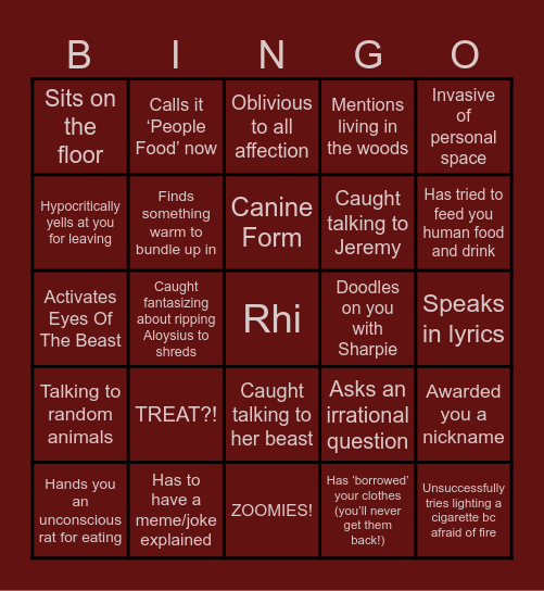 Rhiannon’s Bullshit Bingo Card