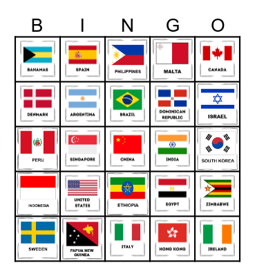 Country Flag Bingo Card