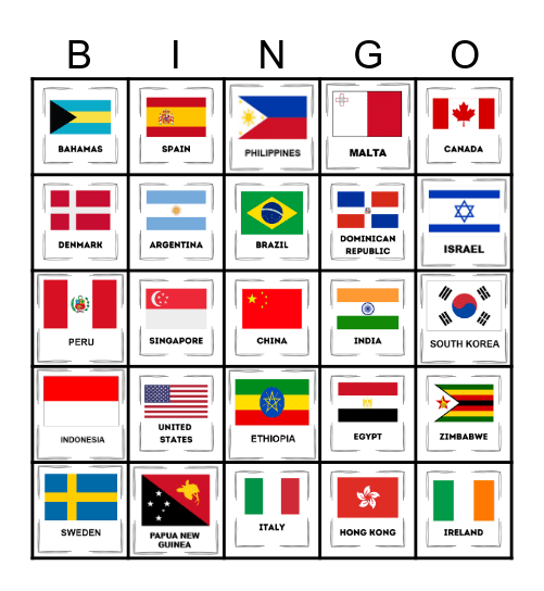 Country Flag Bingo Card