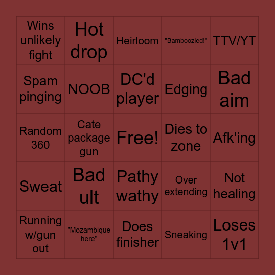 Apex bingo Card