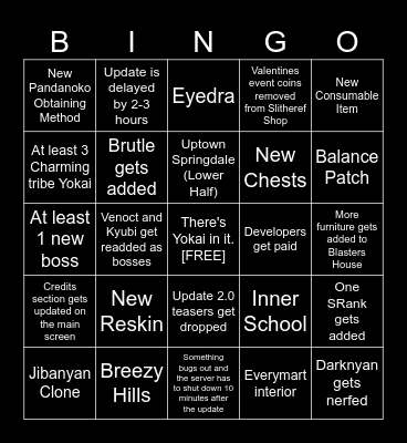 Yokai Blox Advanced Summer Event Bingo Card