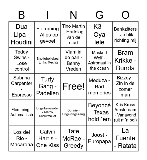 Muziekbingo Card