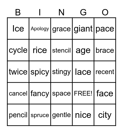 Soft C Hard C, Soft G Hard G Bingo Card