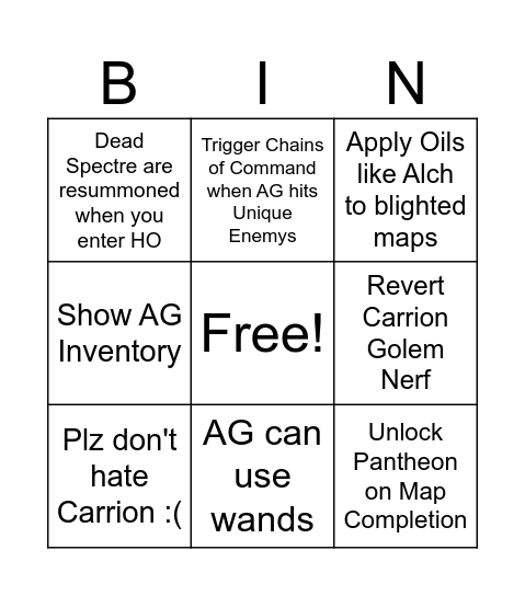 3.25 Wishlist Bingo Card