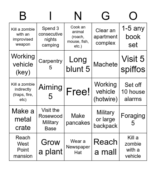 ZomBingoid Bingo Card