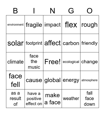 Vocabulary review Bingo Card