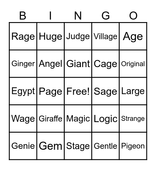 Soft G Bingo Card