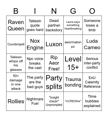 Aeor: Downfall Bingo Card