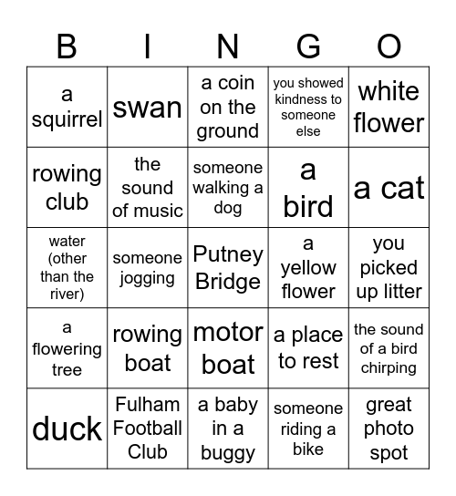 Riverwalk Bingo Card Bingo Card