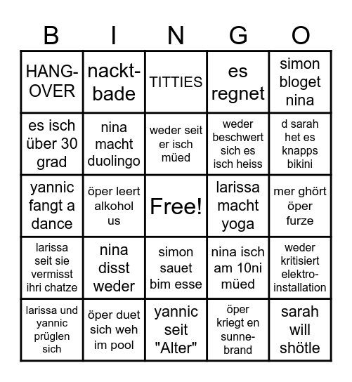 Big 6 Ferien Bingo Card