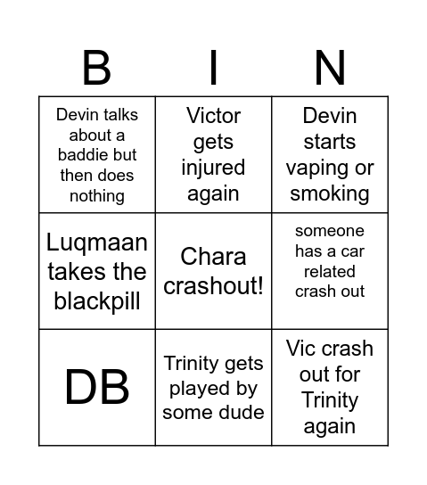 Groupchat Crashout Bingo Card