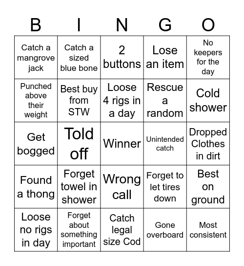 Camping Bingo Card