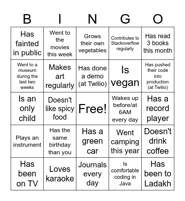 Find someone who... Bingo Card