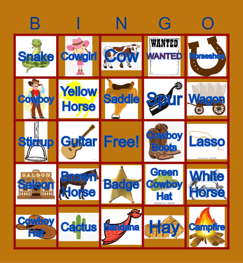 Cowboy Bingo Card