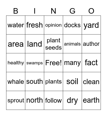 English Bingo Card