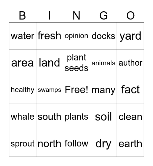 English Bingo Card