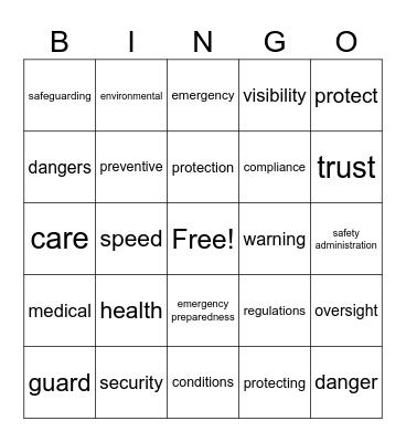 Safety Bingo Card