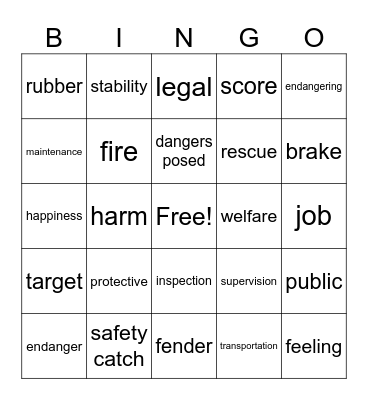 Safety Bingo Card