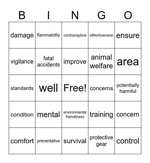 Safety Bingo Card