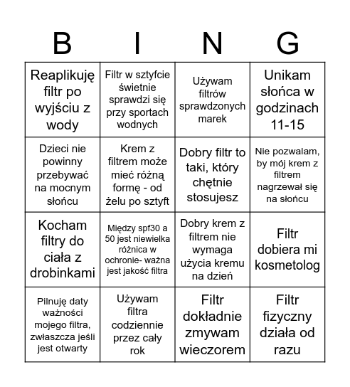 Filtrowe Bingo Card