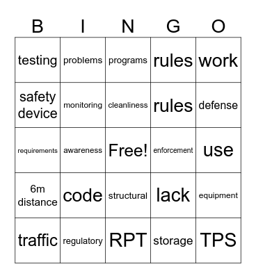 Safety Bingo Card